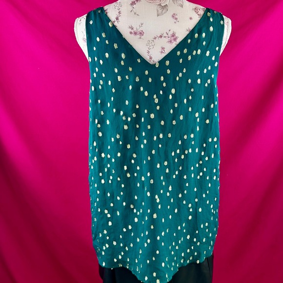 Lilly Pulitzer Silk Tank Top Gold Metallic Dot Green Sleeveless V Neck Size M - Picture 4 of 17